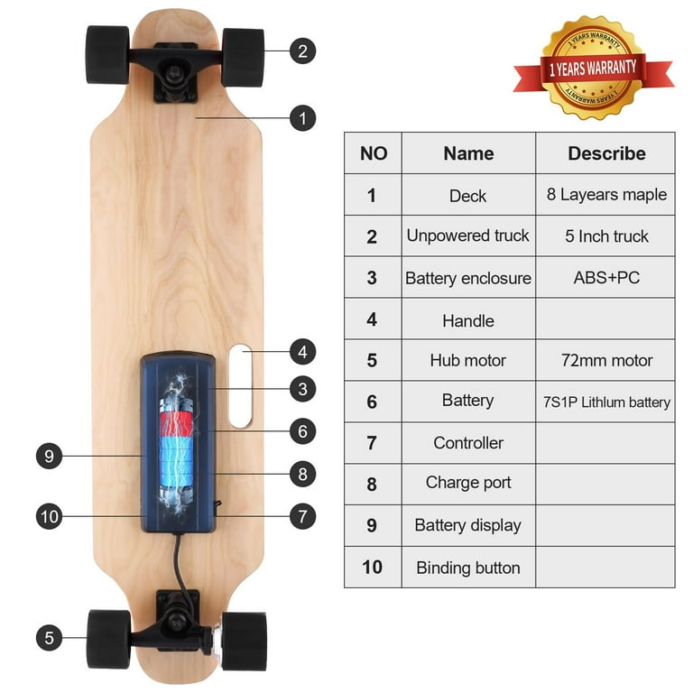 DEVO Black Electric Standard Skateboard 72mm Wheels 350W Hub-Motor Electric  Longboard with Remote, Max Speed 12.4 MPH, 7 Layers Maple E-Skateboard for  Kids Teens Adult 