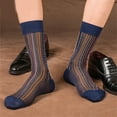 thumbnail image 4 of Huhudde Men's Middle Calf Dress Socks Thin Colorful Striped Design Formal Suit Sheer Silk Socks Hosiery for Business Setting, 4 of 11