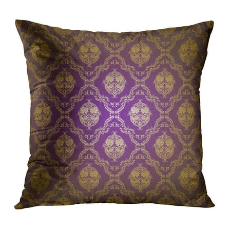 - ECCOT Elegant Damask Floral Pattern Gold Flowers on Purple Rococo Swirl Classy Flowery Antique Pillow Case Pillow Cover 18x18 inch
