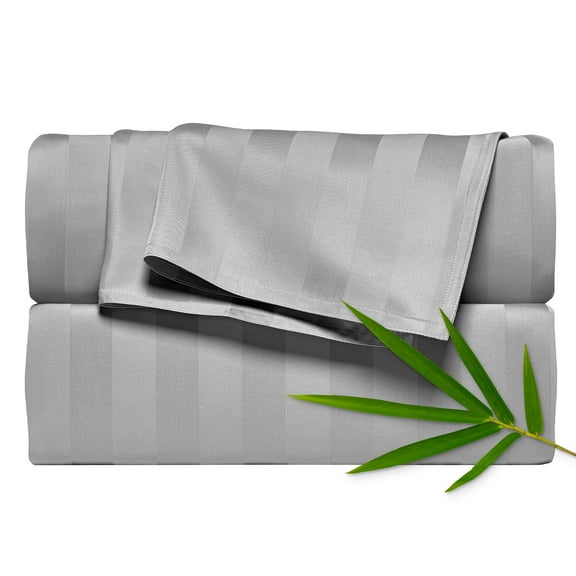 PURE BAMBOO Sheets King Size Bed Sheet 4 Piece Set, Genuine 100% Organic Bamboo Viscose, Luxuriously Soft & Cooling, Double Stitching, 16" Deep Pockets (King, Jacquard Silver)
