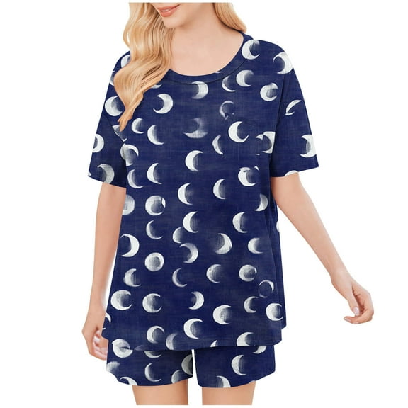 Two Piece Sets Women Clothing Pajamas for Women Women's Fashionable Casual Solid Color Home Short Sleeved Round Neck Pajama Top With Pants Set