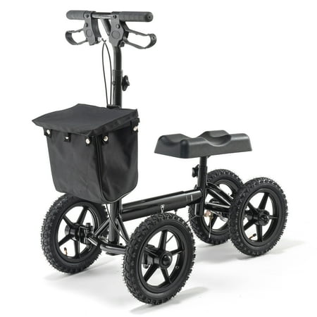 KFFKFF Collapsible Knee Scooter, Aluminum Knee Walker with Adjustable Handlebar & Knee Rest, 12" Wheels for All Terrains, Dual Braking System, Mobility Aid for Ankle & Foot Injuries