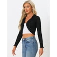 thumbnail image 3 of Unique Bargains Women's Ruffle Trim Long Sleeve Shrug Knit Open Front Cardigan L Black, 3 of 6