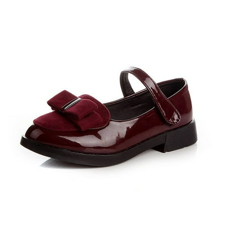 

DancePeanut Kids Girls Hook & Loop Patent Leather Shoes Children Patchwork Suede Butterfly-Knot Casual Shoes Size 27-38