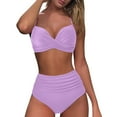 thumbnail image 1 of Huesdet Women Swimsuit Bikini Set Two Piece Ribbed Texture Side Cutout Tank Top Mid Rise Bathing Suit(Purple,S), 1 of 7