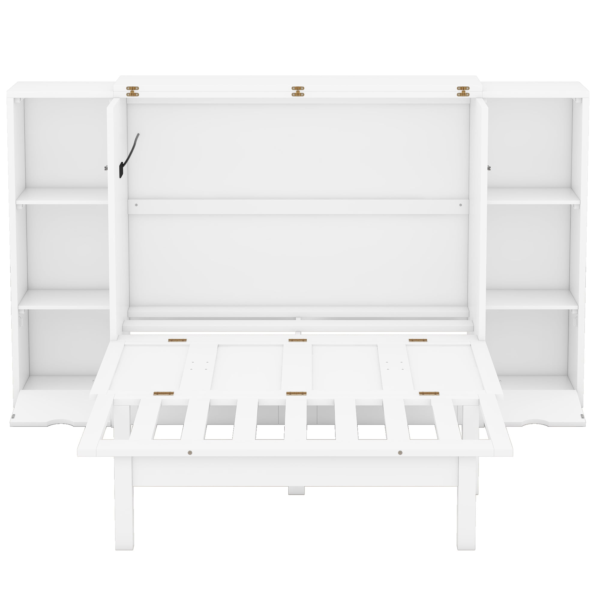 Mintazer Queen Size Murphy Bed with Side Shelves & USB Ports, Modern Foldable Wall Bed with Drawers for Bedroom Apartment Guest Room, White
