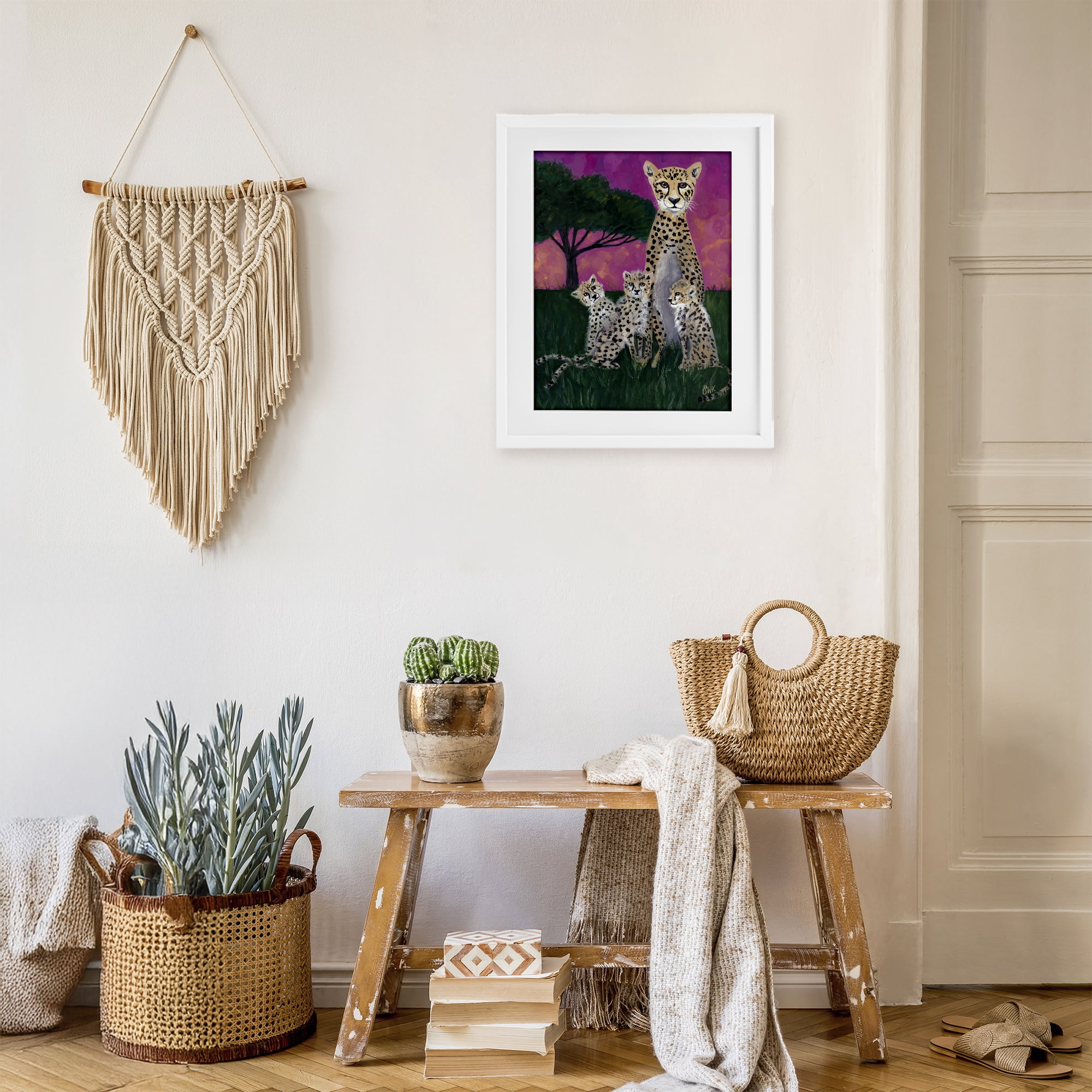 Stupell Industries Mama Cheetah & Her Cubs White Framed Print Under Glass, design by Sarah Waldron Kimball