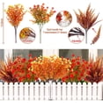 thumbnail image 3 of 20 Bundles Artificial Flowers for Outdoor Decoration, Fall Decoration UV Resistant Faux Outdoor Plastic Greenery Shrubs Plants Fake Flowers Home Garden Fall Decor(Orange Red), 3 of 5