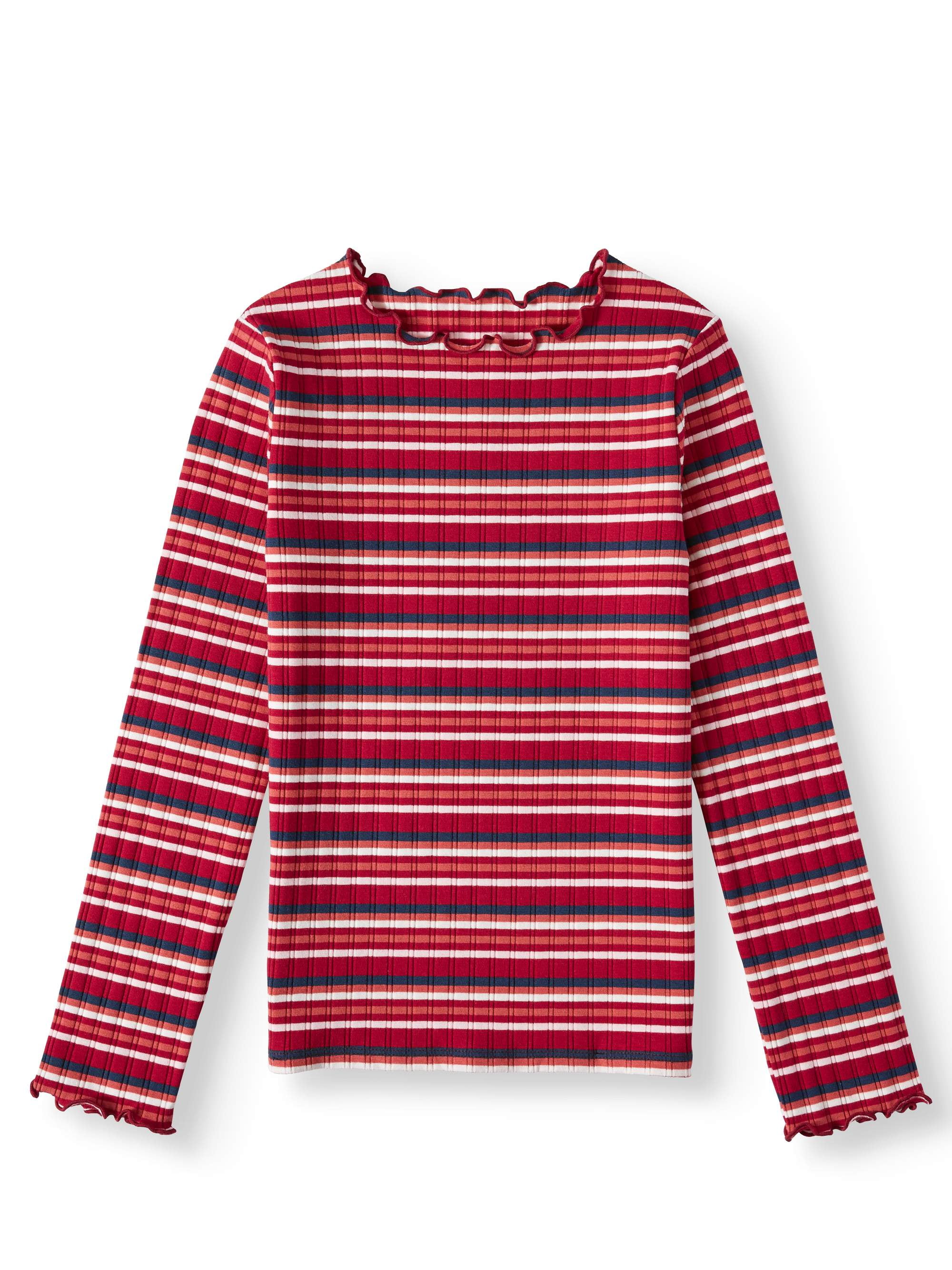 Wonder Nation Wonder Nation Lettuce Hem Long Sleeve Ribbed Shirt