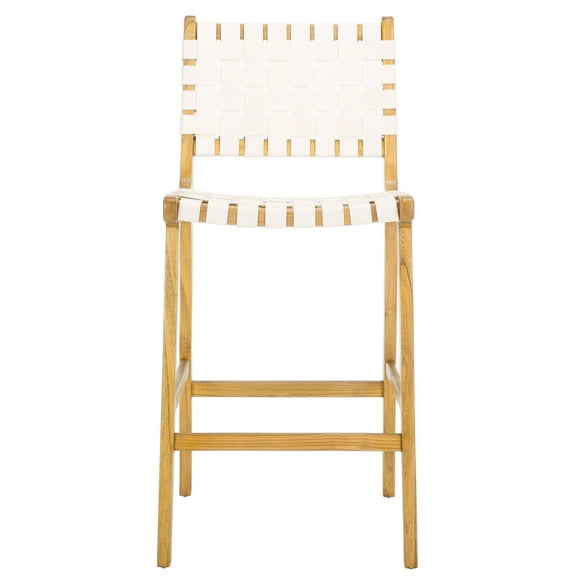 SAFAVIEH Adah Rectangle Mid Back Counter Stool, White/Natural