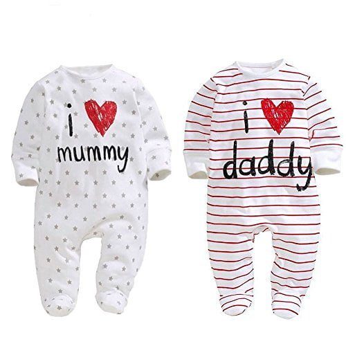 AOMOMO Vêtements Unisexes pour Bébé Nouveau-Né Jumeaux J'aime Maman J'aime Papa Body Jumeaux 2 Pack(3mois)