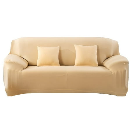 Stretch Elastic Slipcover 3 Seater Sofa Covers Form Fit Solid Color Furniture Protector Beige