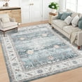 thumbnail image 2 of Garvee 5'x7' Modern Floral Area Rug Oriental Indoor Carpet with Non Slip Backing, Washable Rug Distressed Foldable Floor Mats for Living Room Bedroom Entryway, Light Green, 2 of 8