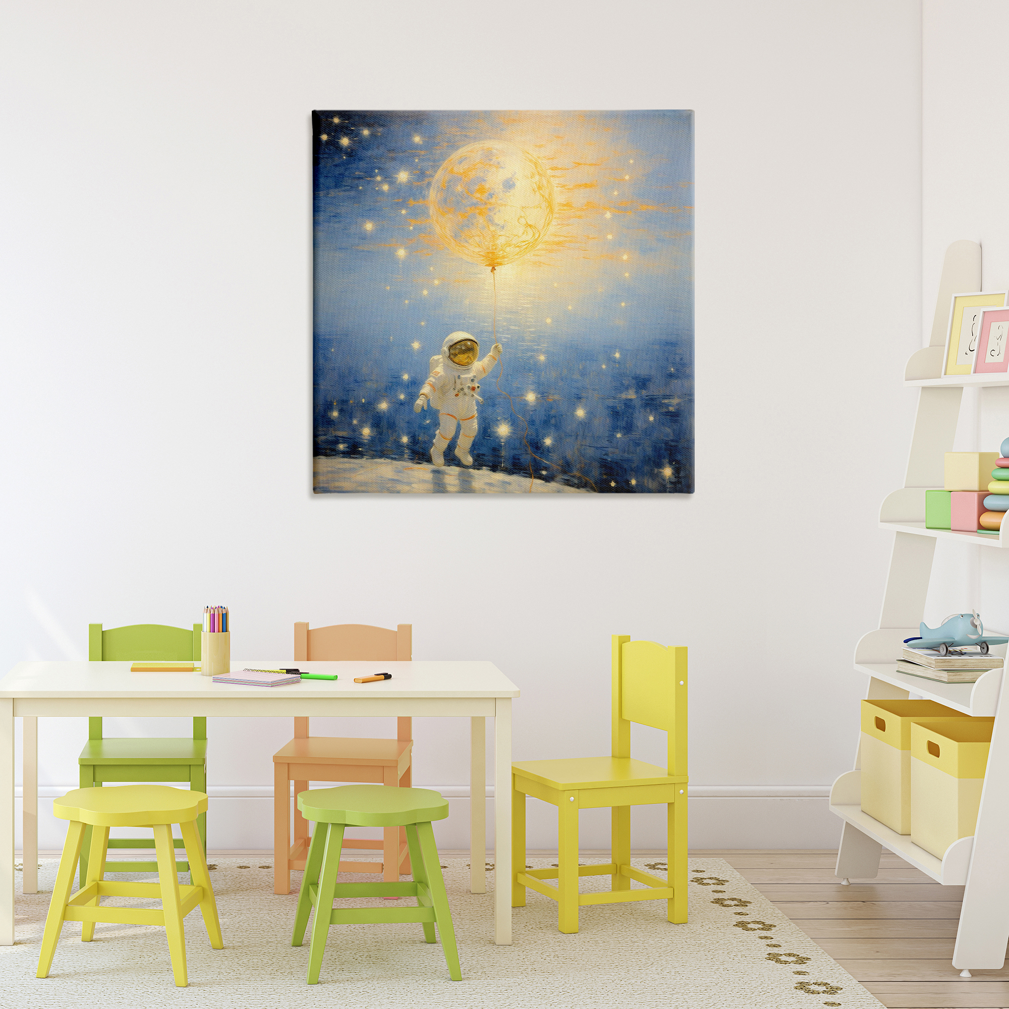 Astronaut with Dreamy Cosmic Balloon Canvas Wall Art, design by Angie Hawke