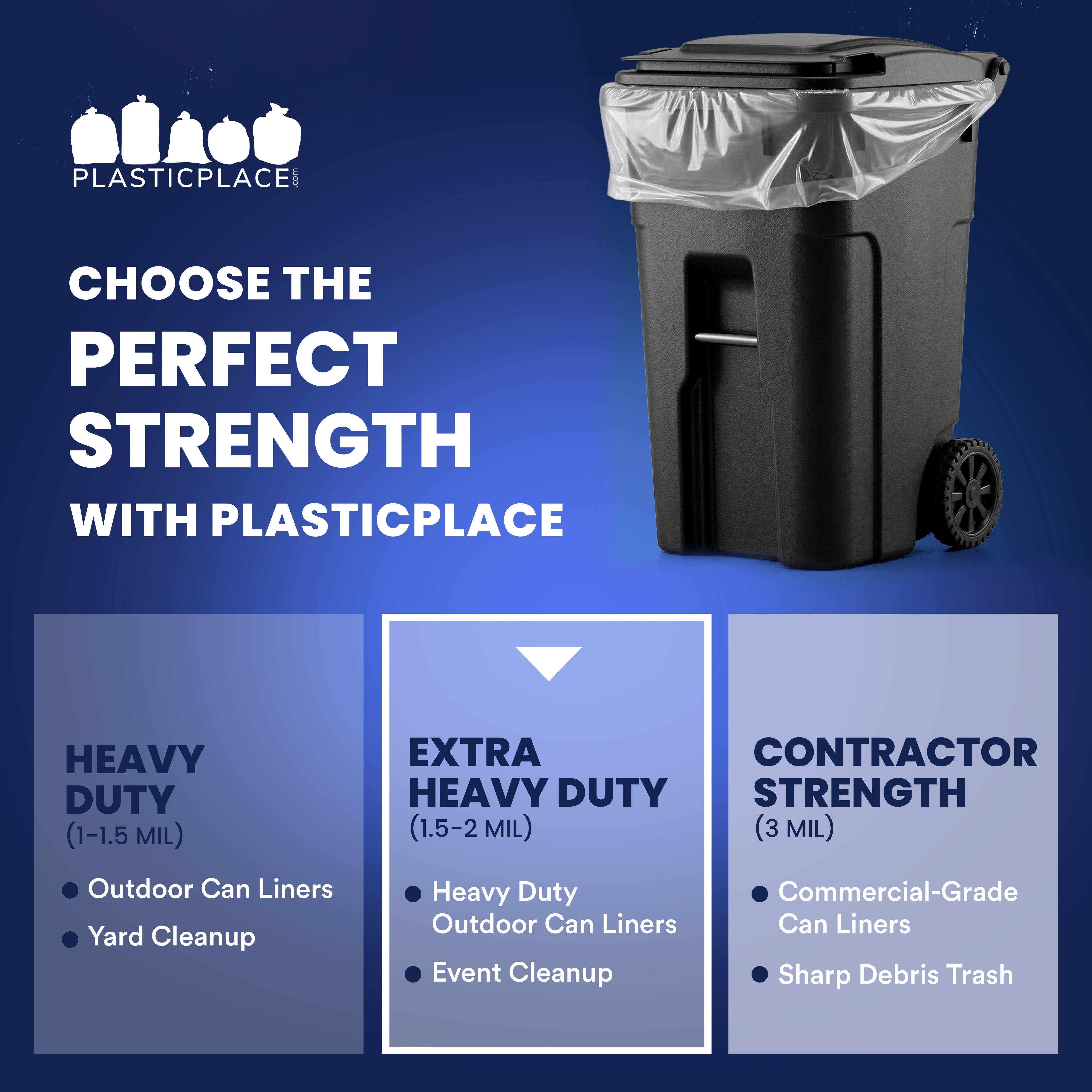 Plasticplace 95-96 Gallon Garbage Can Liners │ 2 Mil │ Clear Heavy Duty Trash Bags │ 61” X 68” (25 Count)
