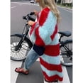 thumbnail image 5 of Females Color Block Striped Cardigan Sweaters Loose Knitted Long Open Front Cardigan Red S, 5 of 7