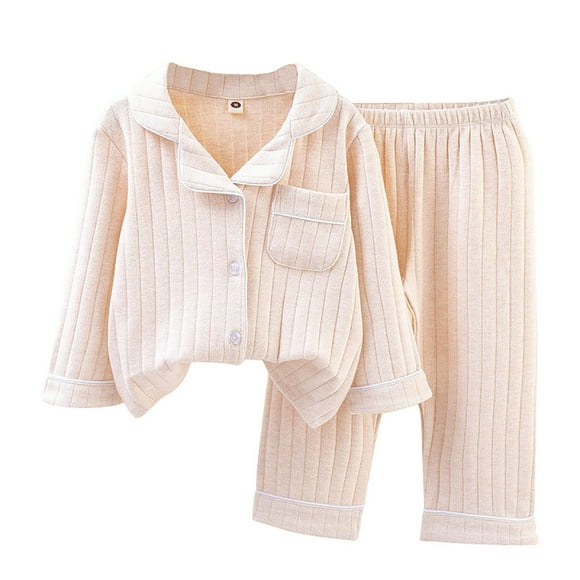 LUOGENLI Girls Pajamas Size 24T Kids Girls Boys Pajamas Set Pj's Long Sleeve Button down Winter Warm Sleepwear Loungewear Girls Pajamas Size 14 Beige 2-3 Years