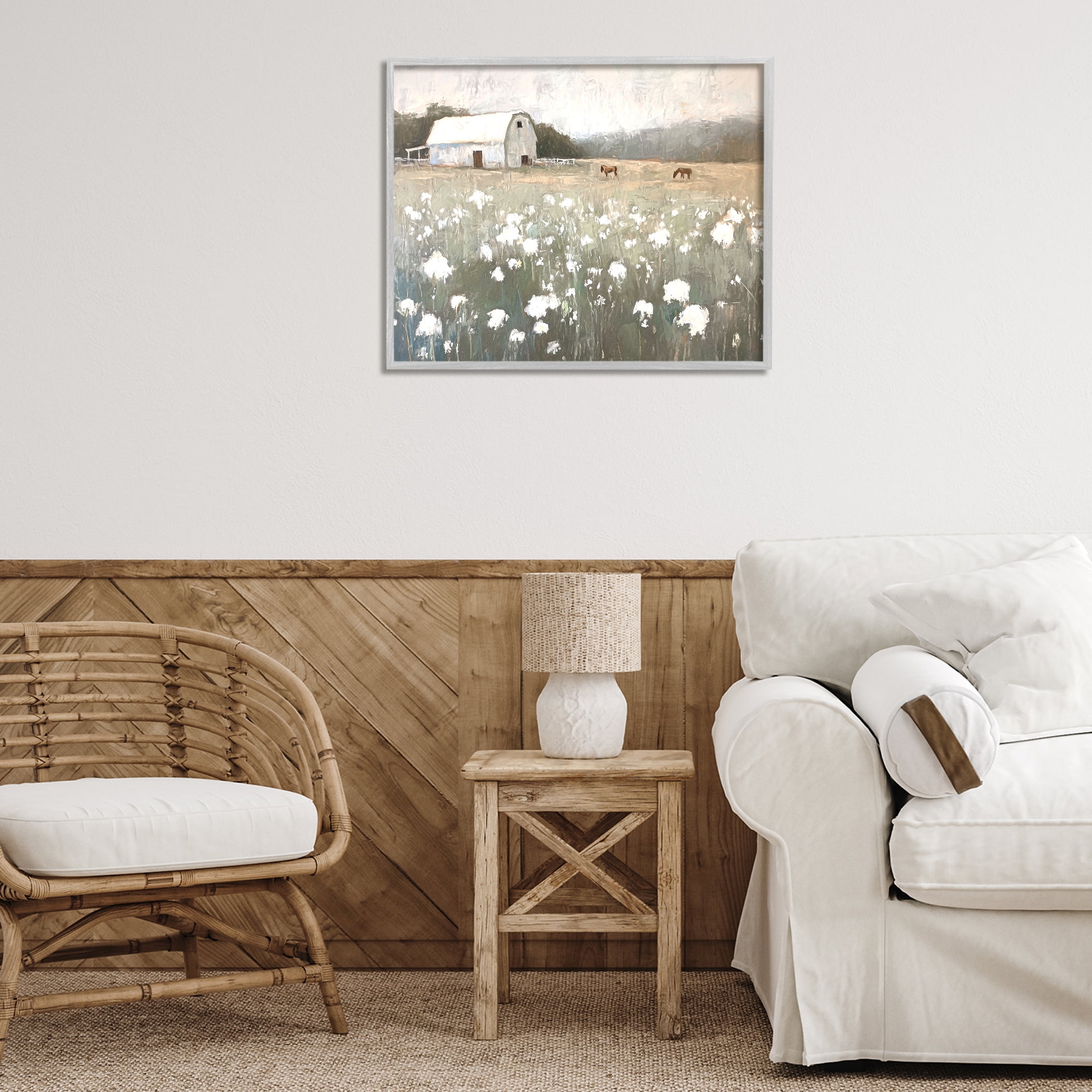 Stupell Industries Peaceful Horse Pasture Landscape Painting Gray Framed Art Print Wall Art, 30 x 24