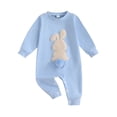 thumbnail image 2 of UACY Easter Baby Boy Girl Outfit Embroidery Bunny Rompers Bunny Tail Jumpsuit Unisex Newborn Infant Easter Clothes (Blue, 12-18M), 2 of 5
