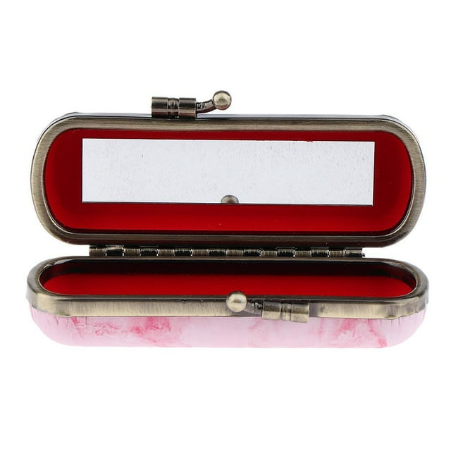 Estuche de Lápiz Labial Yuyangstore Estuche para almacenamiento de lápiz labial con caja de sellos de joyería de espejo Diseño de patrón de piedra retro Rosado