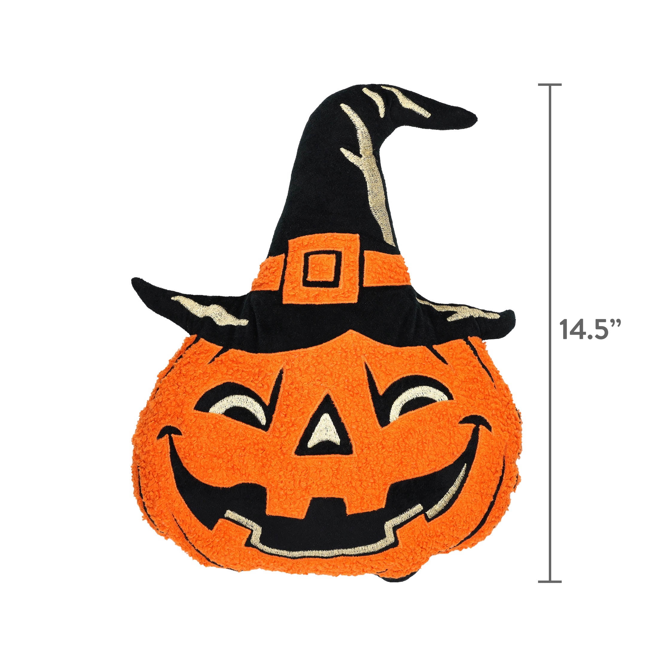 Smiling Jack-o'-Lantern Decorative Pillow, Black and Orange, 14.5", Halloween by Way To Celebrate