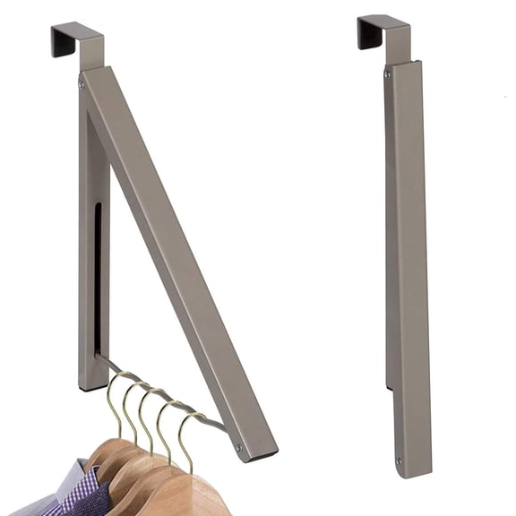 HOLDN’ STORAGE Over The Door Hanger Rack Collapsible Clothes and Towel Organizer Holds 20 lbs for Dorm Bathroom Laundry and Closet, Satin Nickel