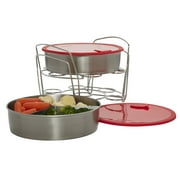 Instant Pot Official 8-piece Cook/Bake Set: 2 Pans, 2 Wire Racks, 2 Red Silicone Lids, 1 Removable Divider, and Removable Base