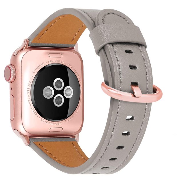 Huafiy Correa Compatible Con Iwatch De 42 Mm, 44 Mm, 45 Mm, Correa De Cuero De Grano Superior, Correa De Repuesto Para Iwatch Series 8/7/6/5/4/3/2/1 Se Sport Edition (Gris Caqui + Oro Rosa 42 Mm 44 Mm
