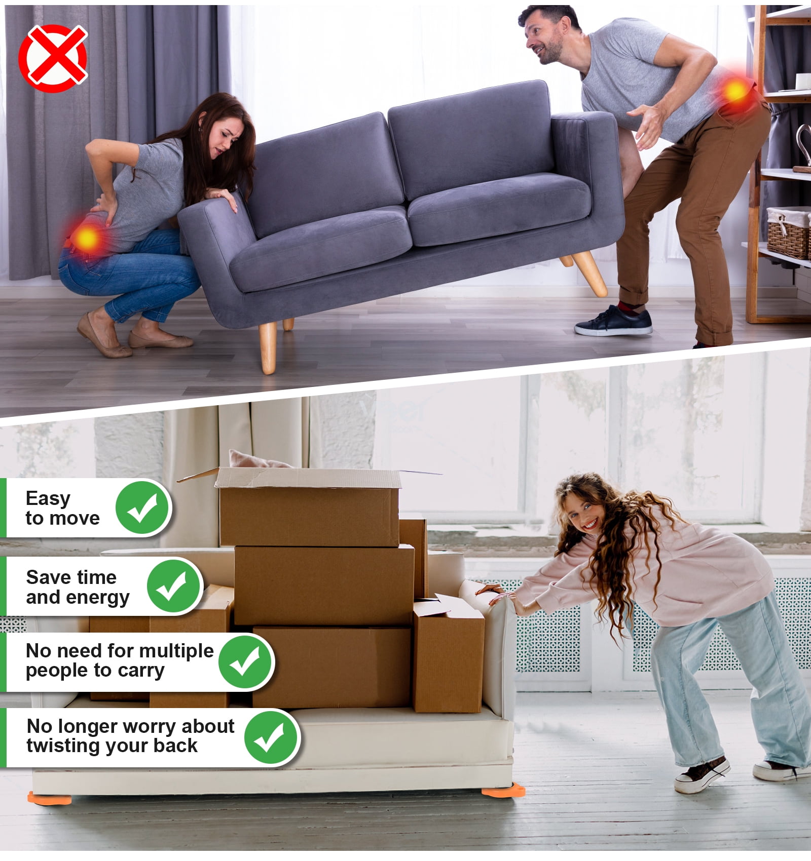 Furniture Lift Mover Tool Set - Furniture Movers Can Withstand Up to 800 Ibs, 360°Sliding Function, Furniture Lifter Have Self-Adjusting Bases， Heavy Item Furniture Moving Tool Without Falling