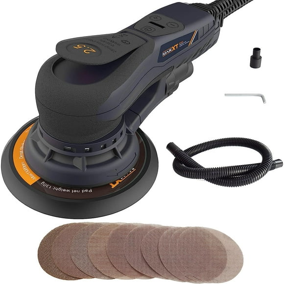 MAXXT Ponceuse Orbitale Aléatoire Sans Balais 350W 3A Multi-Fonction Vitesse Variable Ponceuse Électrique Filaire avec 10 Feuilles de Ponçage pour Menuiserie, Ponçage de Cloison Sèche, Polissage (Orbite 2.5mm)...