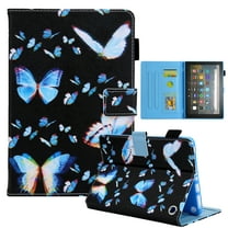 Dteck Case for All-New Amazon Kindle Fire 7 Tablet 12th Generation (2022 Release),Magnetic Leather Pattern Card Slots Wallet Smart Case Shockrpoof Rubber Kickstand Cover,Blue Butterflies