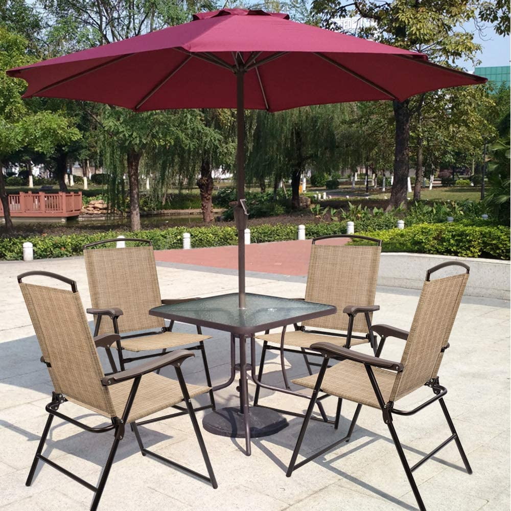 Lacoo Patio Folding Chair Deck Sling Back Chair Camping Garden Pool Beach Using Chairs Space Saving Set of 2, Beige