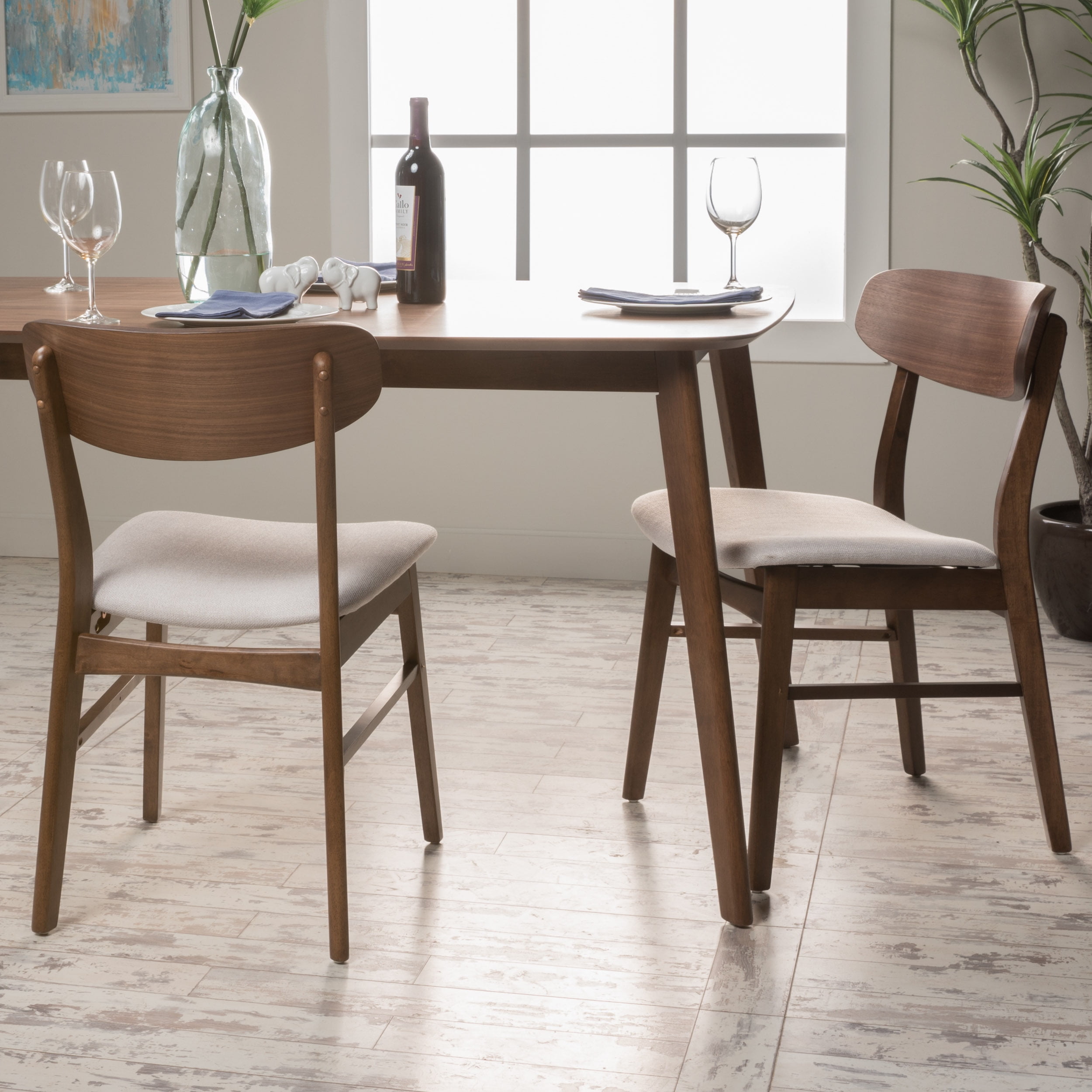 Noble House Harper Contemporary Fabric Dining Chair, Set of 2, Walnut