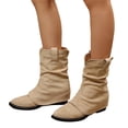 thumbnail image 2 of Domuza Women's Slouchy Faux Suede Ankle Boots, Ruched Stacked Slip On Short Booties, Comfort Flat Heel Casual Boots for Fall Winter Daily Wear Brown 8.5（EU-41）, 2 of 8