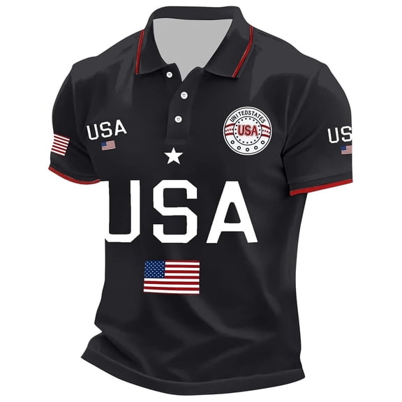 XIAONU Mens Polo Shirt USA Flag Graphic Patriotic Print Casual Short Sleeve Breathable Golf Top
