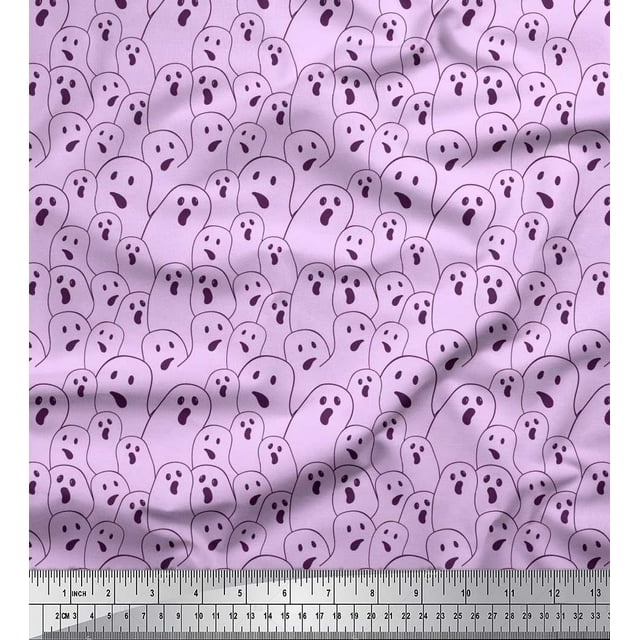 Soimoi Modal Satin Fabric Ghost Halloween Printed Fabric 1 Yard 42 Inch Wide