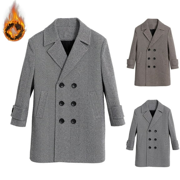 MKOSPLRT Boys Wool Blend Pea Coats 1-15Y Notch Collar Double Breasted Warm Trench Coat Solid Fleece Lined Long Overcoats Outwear with Pocket