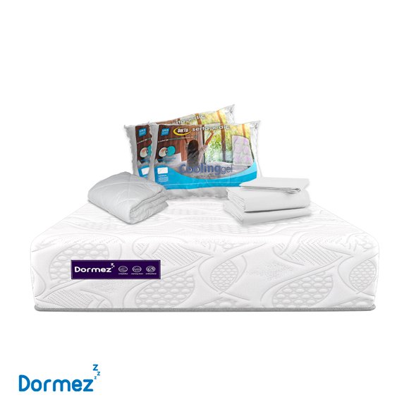 Colchón Glassy Queen Size + Protector + Sábanas + 2 Almohadas Serta c/Memory Foam Dormez Hipo-alergénico Shine