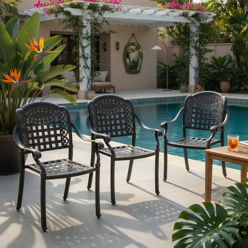 Hommoo 2-Pack Stackable Cast Aluminum Outdoor Patio Dining Chairs with Armrests, All-Weather, Indoor/Outdoor Use, Bronze