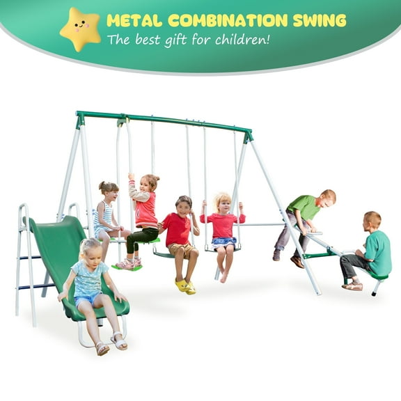 YuAnWe 5 in 1 Swing Set with Slide, Glider,Seesaw and Swing Seats