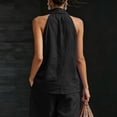 thumbnail image 4 of Cotton Linen Halter Tops for Women Flowy Sleeveless Loose Fitting Tank Top Beach Summer Casual Plain V Neck T Shirts Black 2XL, 4 of 8