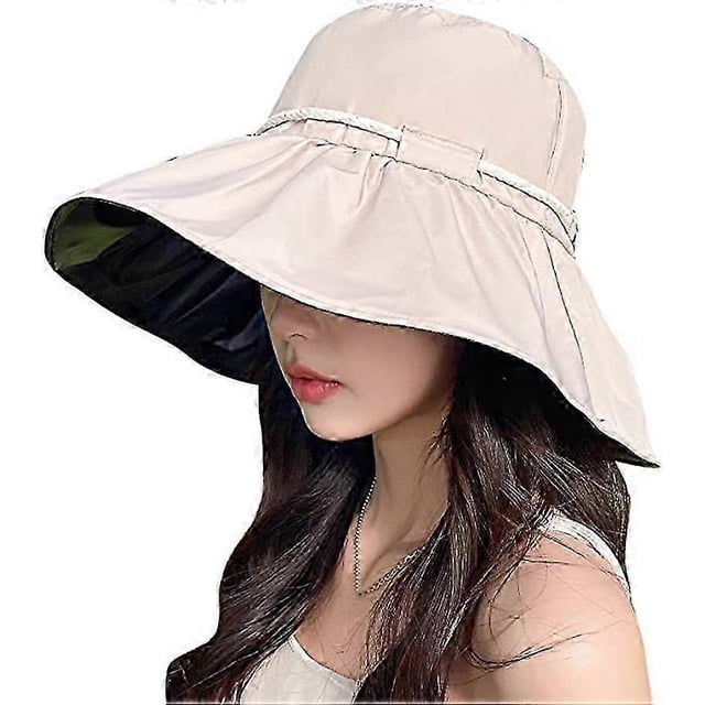 Sun Hat for Women UPF 50+ Foldable Fisherman Hat Wide Brim Summer Beach Cap, Black