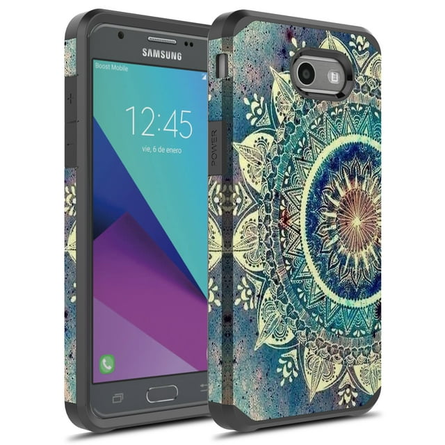 Samsung Galaxy J7 V Case, Galaxy J7 Prime Case, Galaxy J7 Sky Pro Case, Galaxy J7 Perx Case, Galaxy Halo Case, Rosebono Hybird Shockproof Graphic Case for SM-J727 (Green Marble)