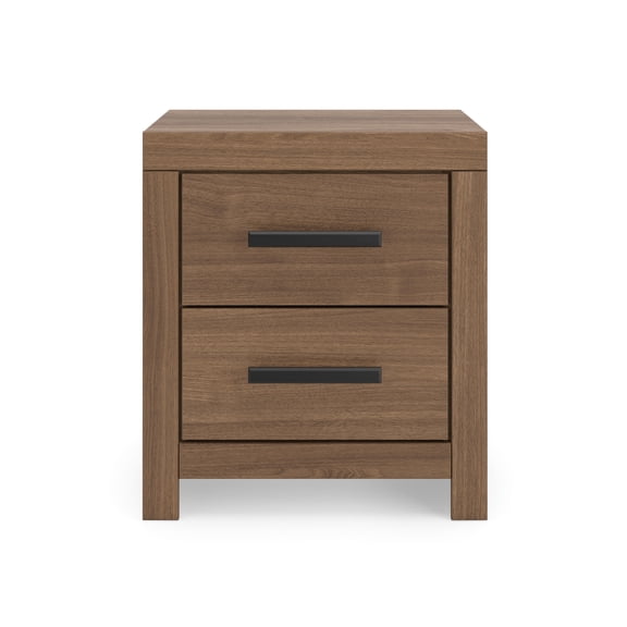 Signature Design by Ashley Ryderton Two Drawer Nightstand, Auburn Brown Wood Look Bedside Table