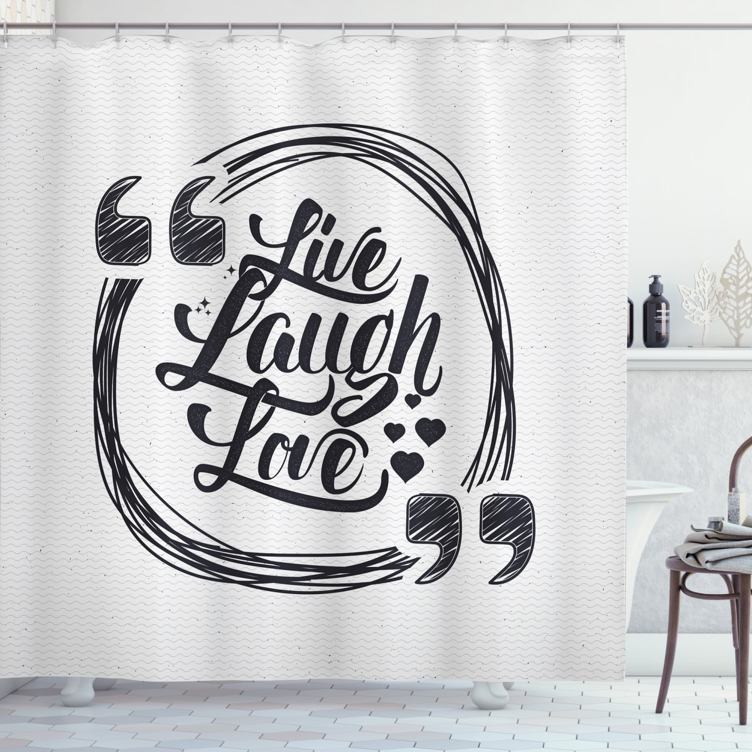 Live Laugh Love Decor Shower Curtain Grunge Stylized Modern Lifestyle