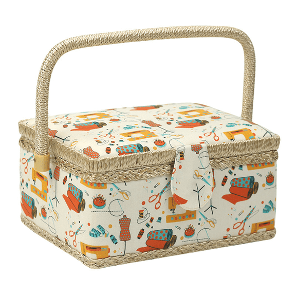 CCOCC Sewing Basket,Decorative Accent Sewing Box for Sewing Supplies,Multi-Pocketed Sewing Storage,Style 3