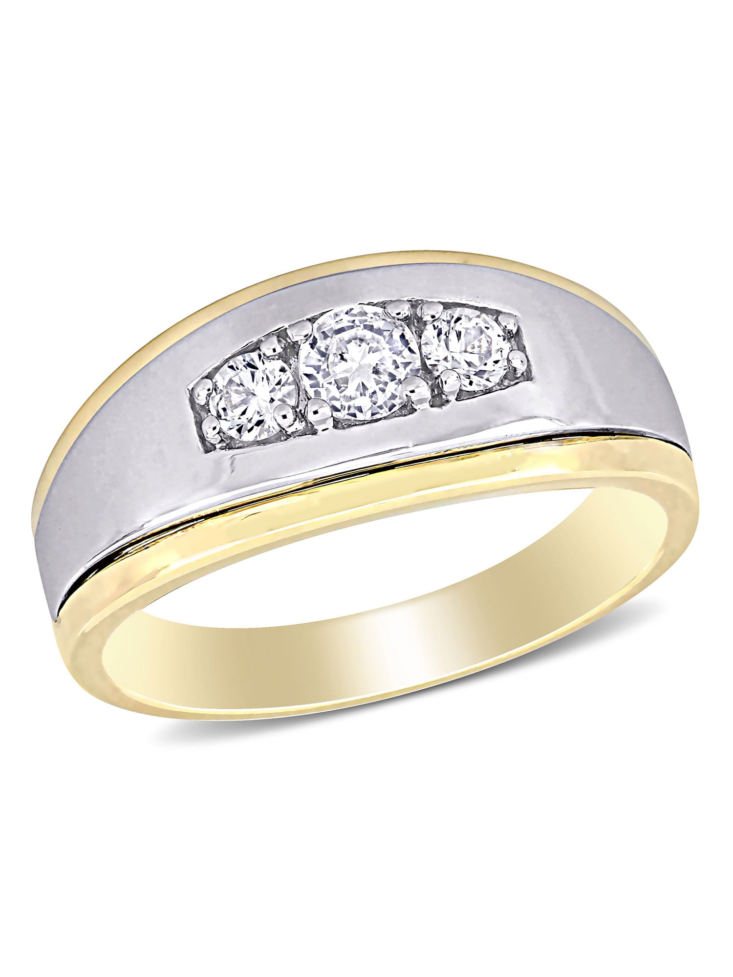 White Sapphire CZ Stone 10KT White & Yellow Gold Filled Cross Band Eternity Ring 