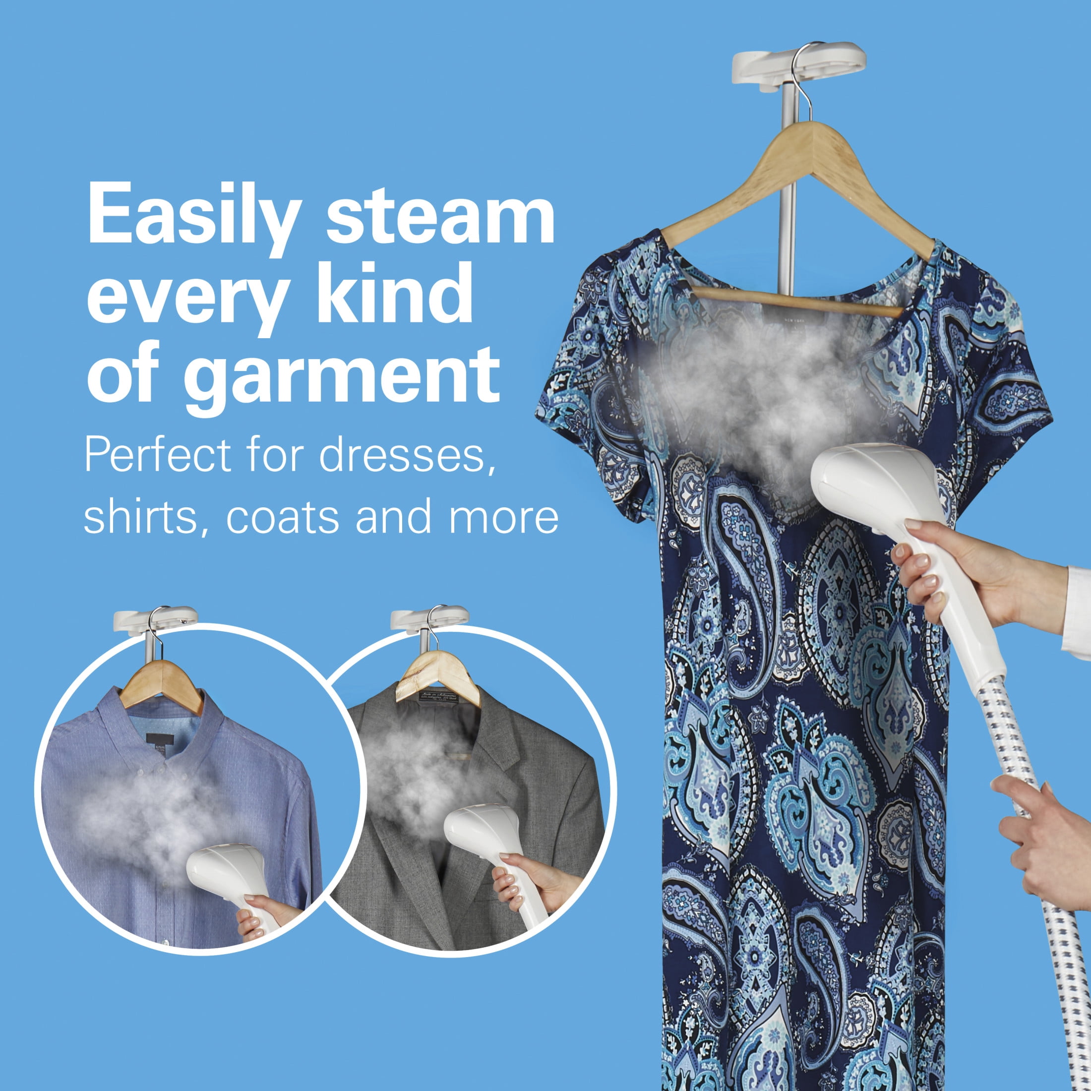 Hamilton Beach Full-Size Garment Steamer for Clothes, Bedding, Curtains & More, 90 Minute Steaming, White