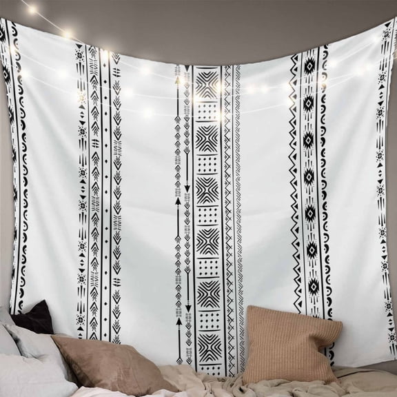 Black Geometric Large Tapestry for Bedroom Wall Hanging Tapestry, Boho Lines White Modern Abstract Art Ceiling Backdrop Tapestries Poster Blanket Wall Decor for Teens Room Living Room Dorm 100" x 59"