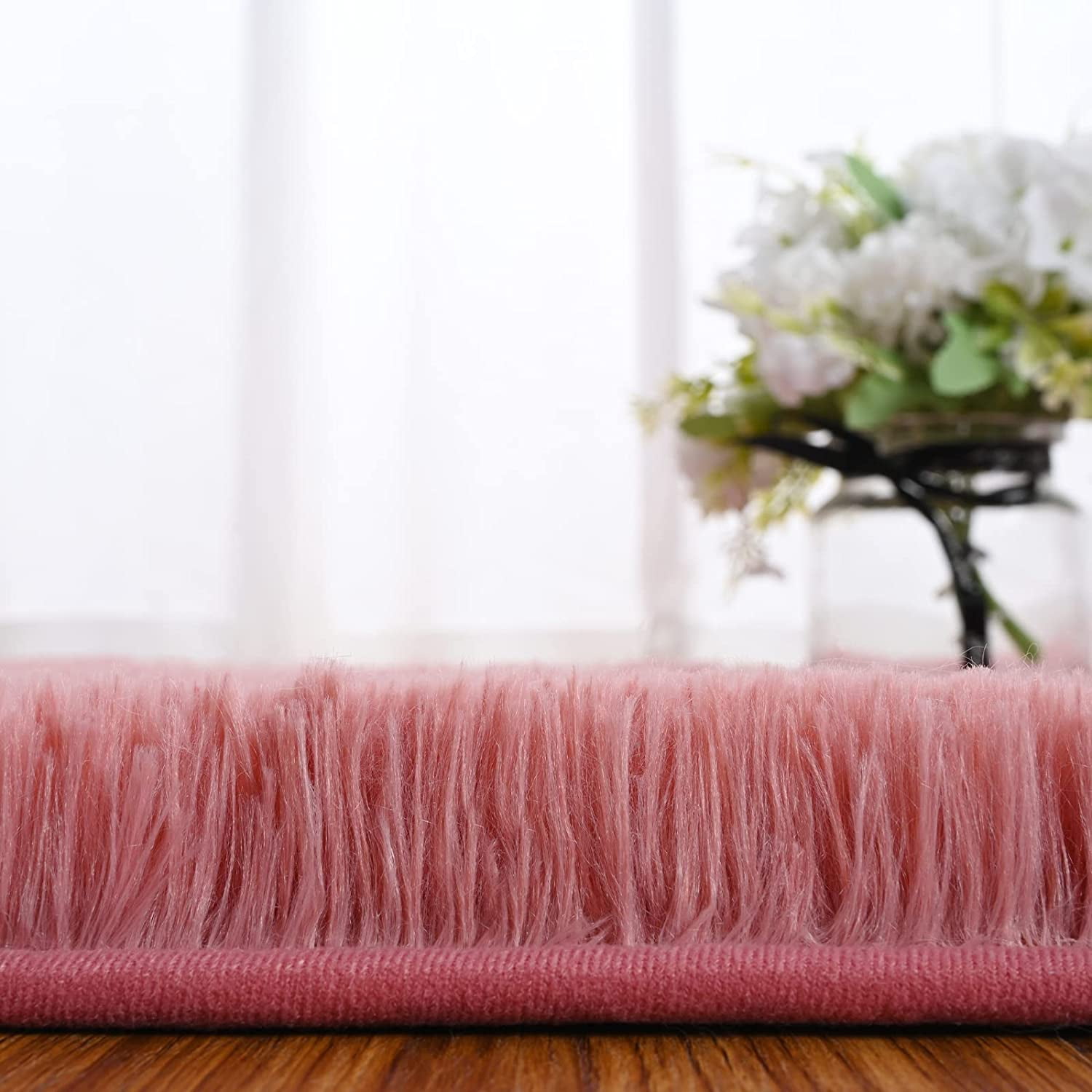 Lochas Soft Oval Rugs Fluffy Plush Modern Area Rug Shaggy Furry Carpet for Living Room Home Decor Play Mat,2.6'x5.3',Blush Pink
